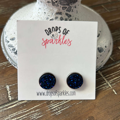 Druzy stone stud earrings - navy blue