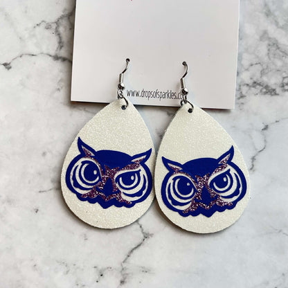 oak creek owls elementary faux leather dangle earrings