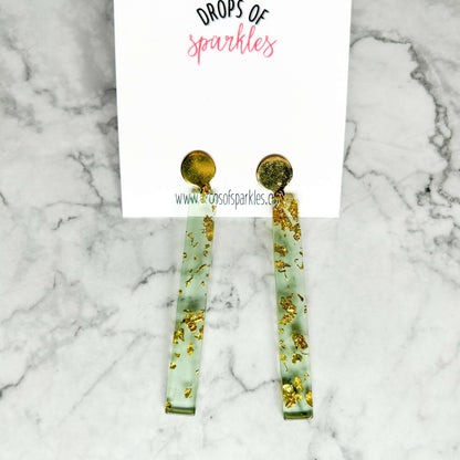 Pink and green acrylic bar dangle earrings