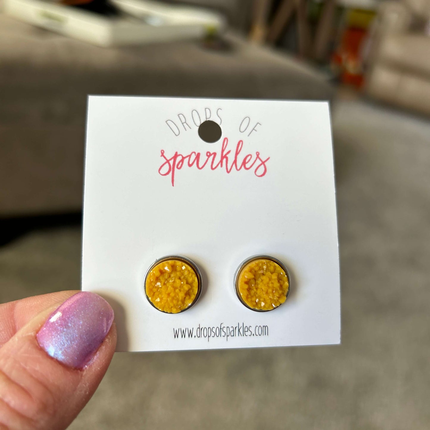 Druzy stone stud earrings - marigold yellow