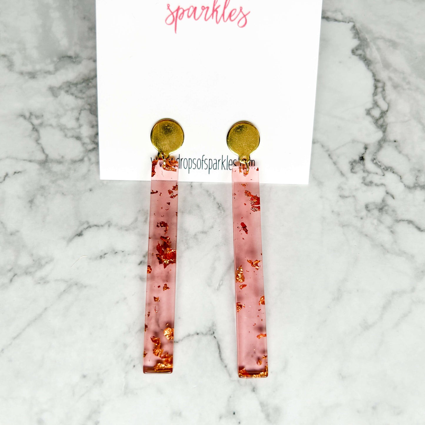 Pink and green acrylic bar dangle earrings