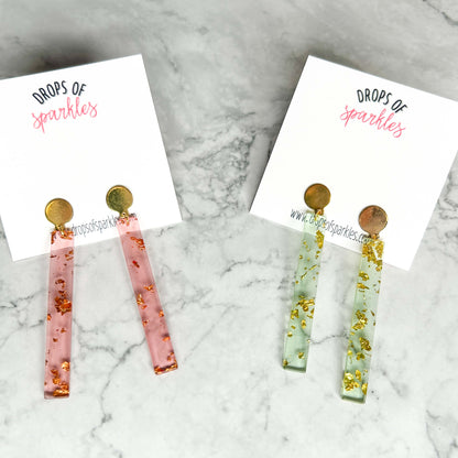 Pink and green acrylic bar dangle earrings